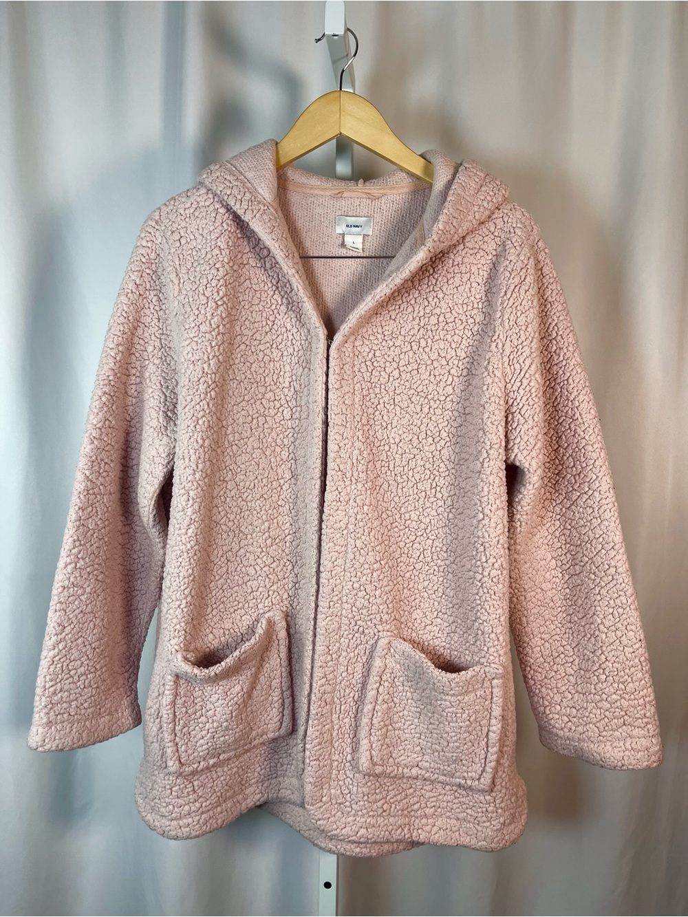 Old Navy Large Soft Pink Sherpa Hooded Cardigan Robe Warm Fuzzy Winter Casual